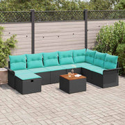 Havesofa Sæt med pude med opbevaring 9 pcs Sort polyrattan