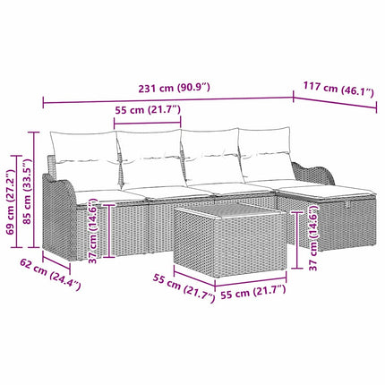 Havesofa Sæt med pude med opbevaring 6 pcs Sort polyrattan