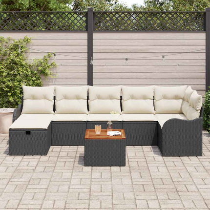 Havesofa Sæt med pude med opbevaring 8 pcs Sort polyrattan