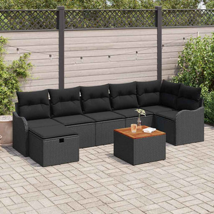 Havesofa Sæt med pude med opbevaring 8 pcs Sort polyrattan