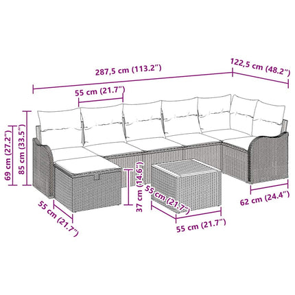 Havesofa Sæt med pude med opbevaring 8 pcs Sort polyrattan