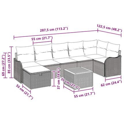 Havesofa Sæt 8 stk. Grå polyrattan