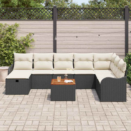 Havesofa Sæt 9 stk. Sort polyrattan