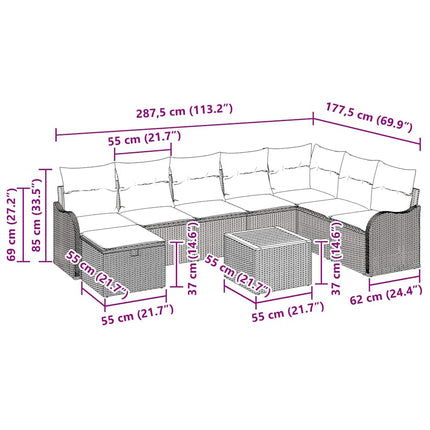 Havesofa Sæt 9 stk. Beige polyrattan