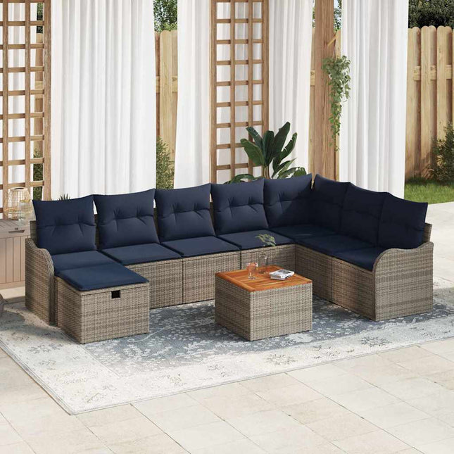 Havesofa Sæt 9 stk. Grå polyrattan