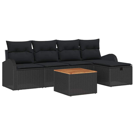 Havesofa Sæt med pude med opbevaring 6 pcs Sort polyrattan