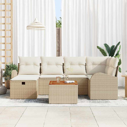 Havesofa Sæt med pude med opbevaring 7 pcs Beige polyrattan