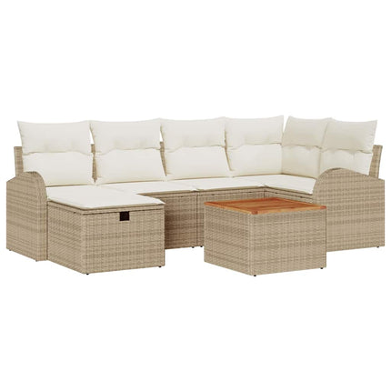 Havesofa Sæt med pude med opbevaring 7 pcs Beige polyrattan