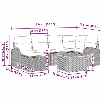 Havesofa Sæt med pude med opbevaring 7 pcs Beige polyrattan
