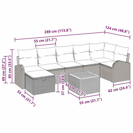 Havesofa Sæt med pude med opbevaring 8 pcs Sort polyrattan