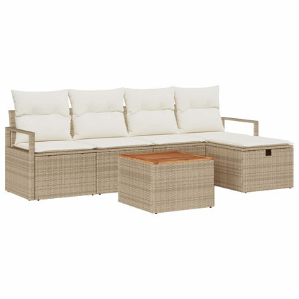 Havesofa Sæt med pude med opbevaring 6 pcs Beige polyrattan