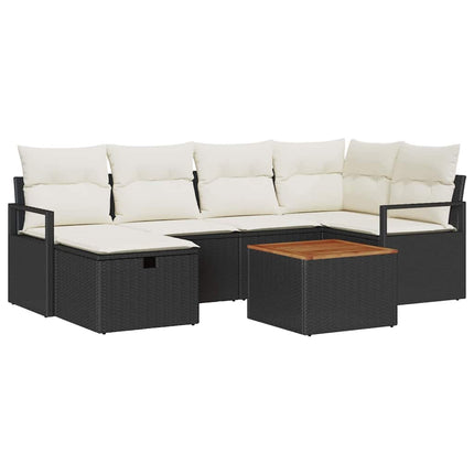 Havesofa Sæt 7 stk. Sort polyrattan
