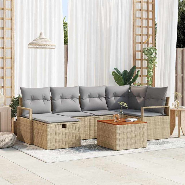 Havesofa Sæt 7 stk. Beige polyrattan