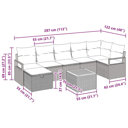 Havesofa Sæt 8 stk. Grå polyrattan