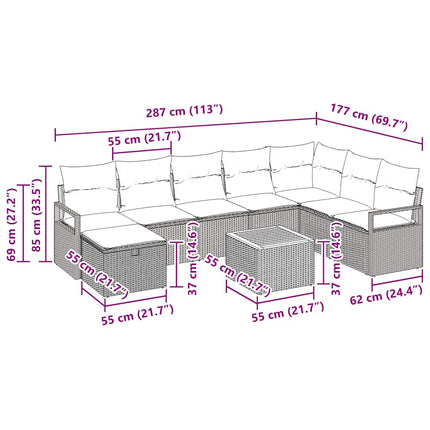 Havesofa Sæt 9 stk. Sort polyrattan
