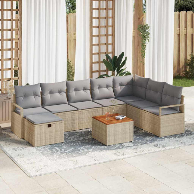 Havesofa Sæt 9 stk. Beige polyrattan