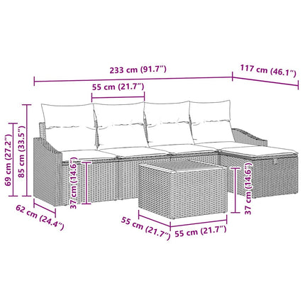 Havesofa Sæt 6 stk. Grå polyrattan