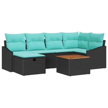Havesofa Sæt med pude med opbevaring 7 pcs Sort polyrattan