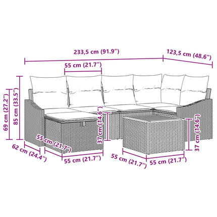 Havesofa Sæt med pude med opbevaring 7 pcs Sort polyrattan