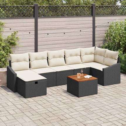 Havesofa Sæt med pude med opbevaring 8 pcs Sort polyrattan