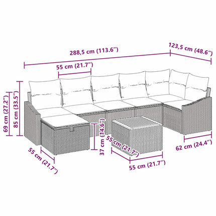 Havesofa Sæt 8 stk. Grå polyrattan