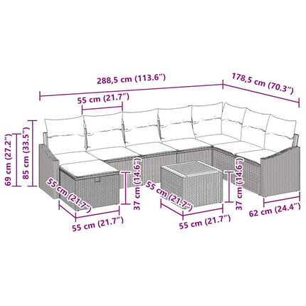 Havesofa Sæt 9 stk. Sort polyrattan