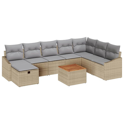 Havesofa Sæt 9 stk. Beige polyrattan