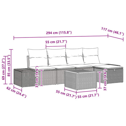 Havesofa Sæt 6 stk. Sort polyrattan