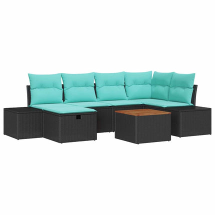 Havesofa Sæt 7 stk. Sort polyrattan
