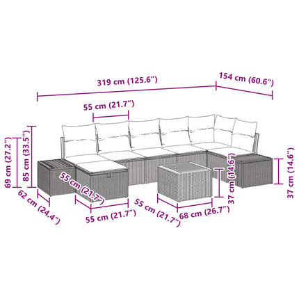 Havesofa Sæt 8 stk. Sort polyrattan