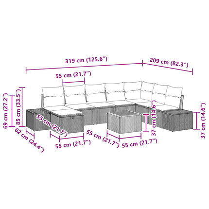 Havesofa Sæt 9 stk. Sort Poly rattan