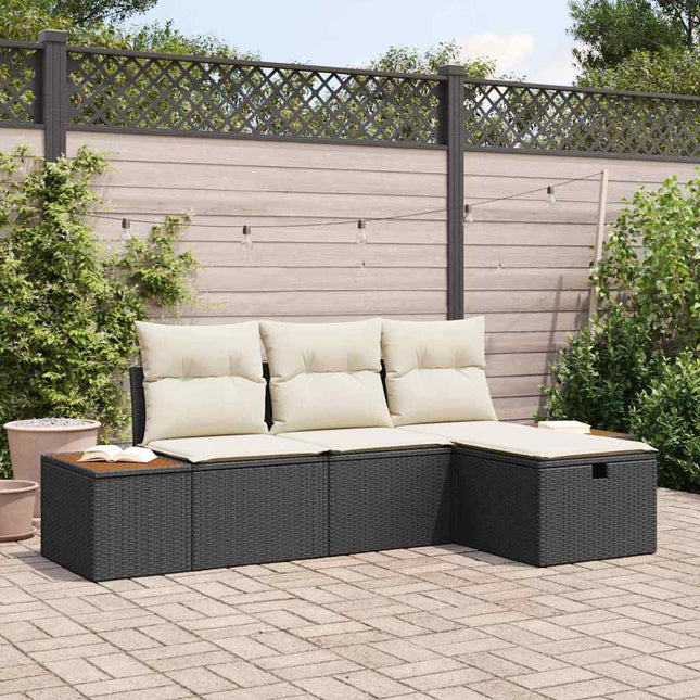 Havesofa Sæt 4 stk. Sort polyrattan