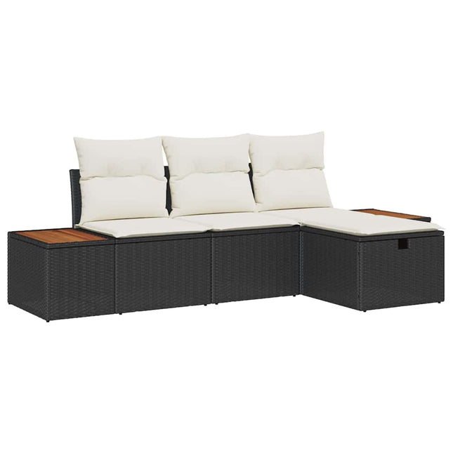 Havesofa Sæt 4 stk. Sort polyrattan