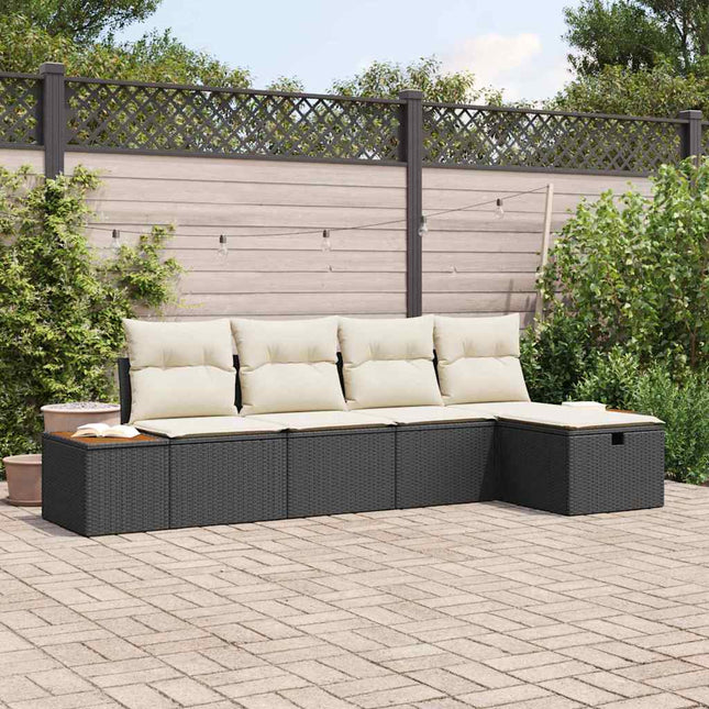 Havesofa Sæt 5 stk. Sort polyrattan
