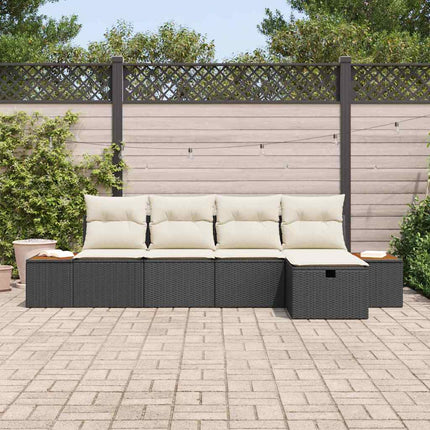 Havesofa Sæt med pude 5 pcs Sort polyrattan