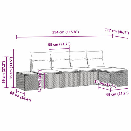 Havesofa Sæt med pude 5 pcs Sort polyrattan