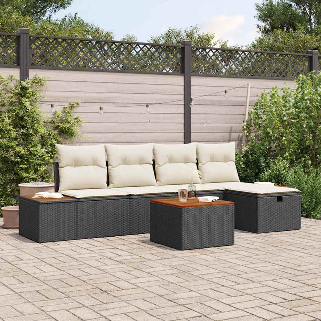 Havesofa Sæt 6 stk. Sort polyrattan