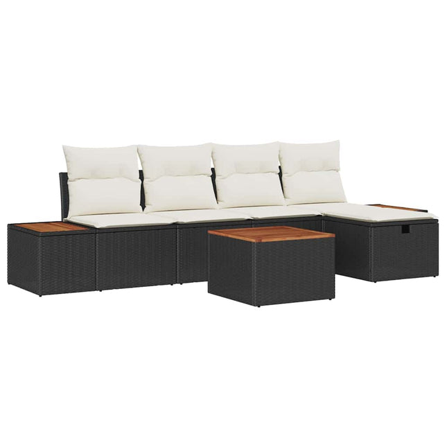 Havesofa Sæt 6 stk. Sort polyrattan