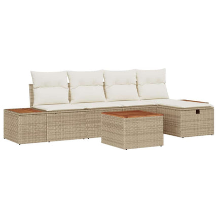 Havesofa Sæt med pude 6 pcs Beige polyrattan