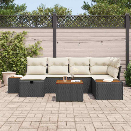 Havesofa Sæt 7 stk. Sort polyrattan
