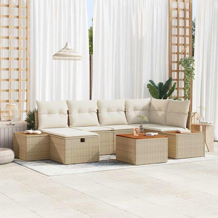Havesofa Sæt 7 stk. Beige polyrattan