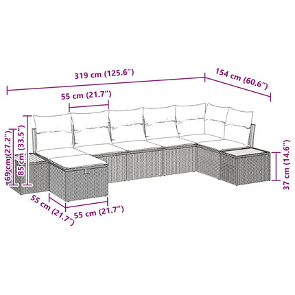 Havesofa Sæt med pude 8 pcs Sort polyrattan