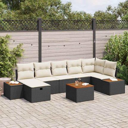 Havesofa Sæt med pude 8 pcs Sort polyrattan