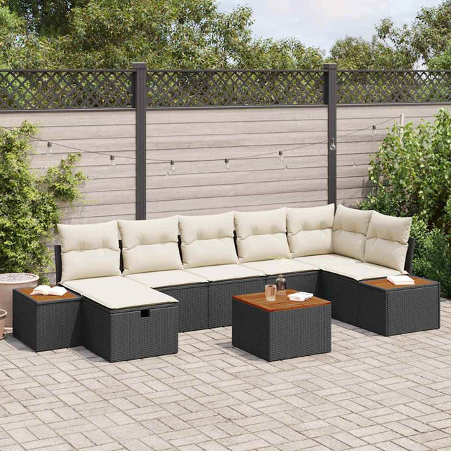 Havesofa Sæt 8 stk. Sort polyrattan