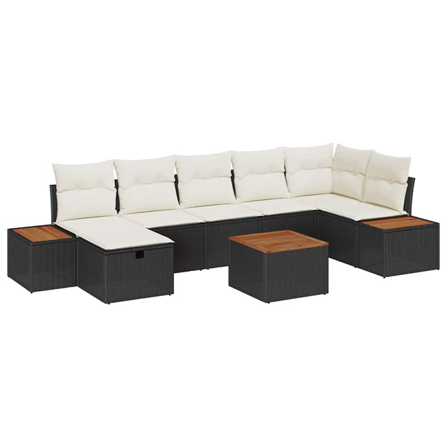 Havesofa Sæt 8 stk. Sort polyrattan
