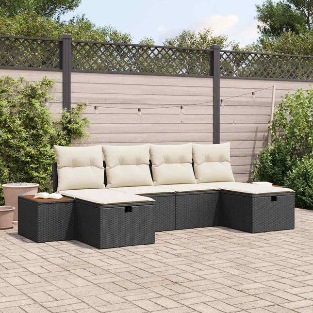 Havesofa Sæt 6 stk. Sort polyrattan