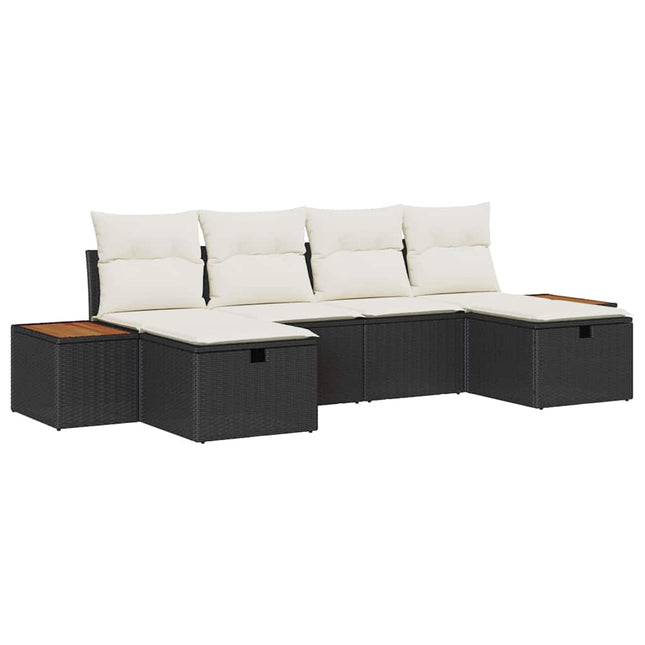 Havesofa Sæt 6 stk. Sort polyrattan