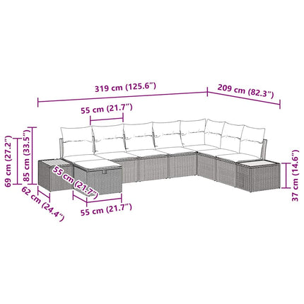 Havesofa Sæt 8 stk. Sort polyrattan