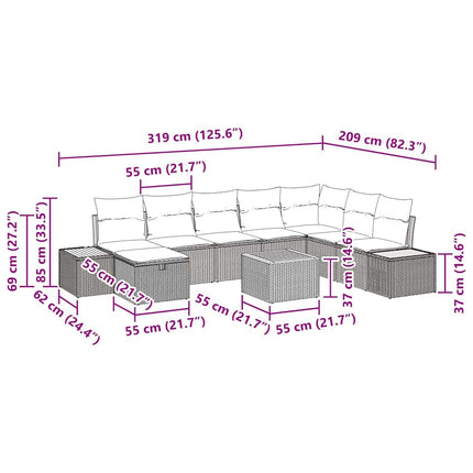 Havesofa Sæt 9 stk. Sort polyrattan