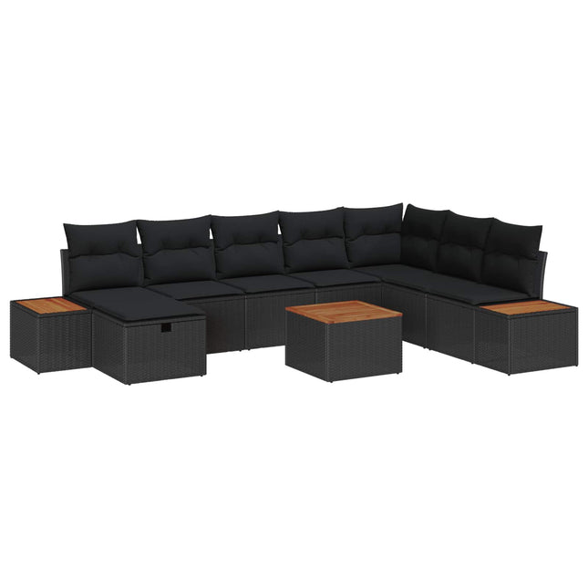 Havesofa Sæt 9 stk. Sort polyrattan